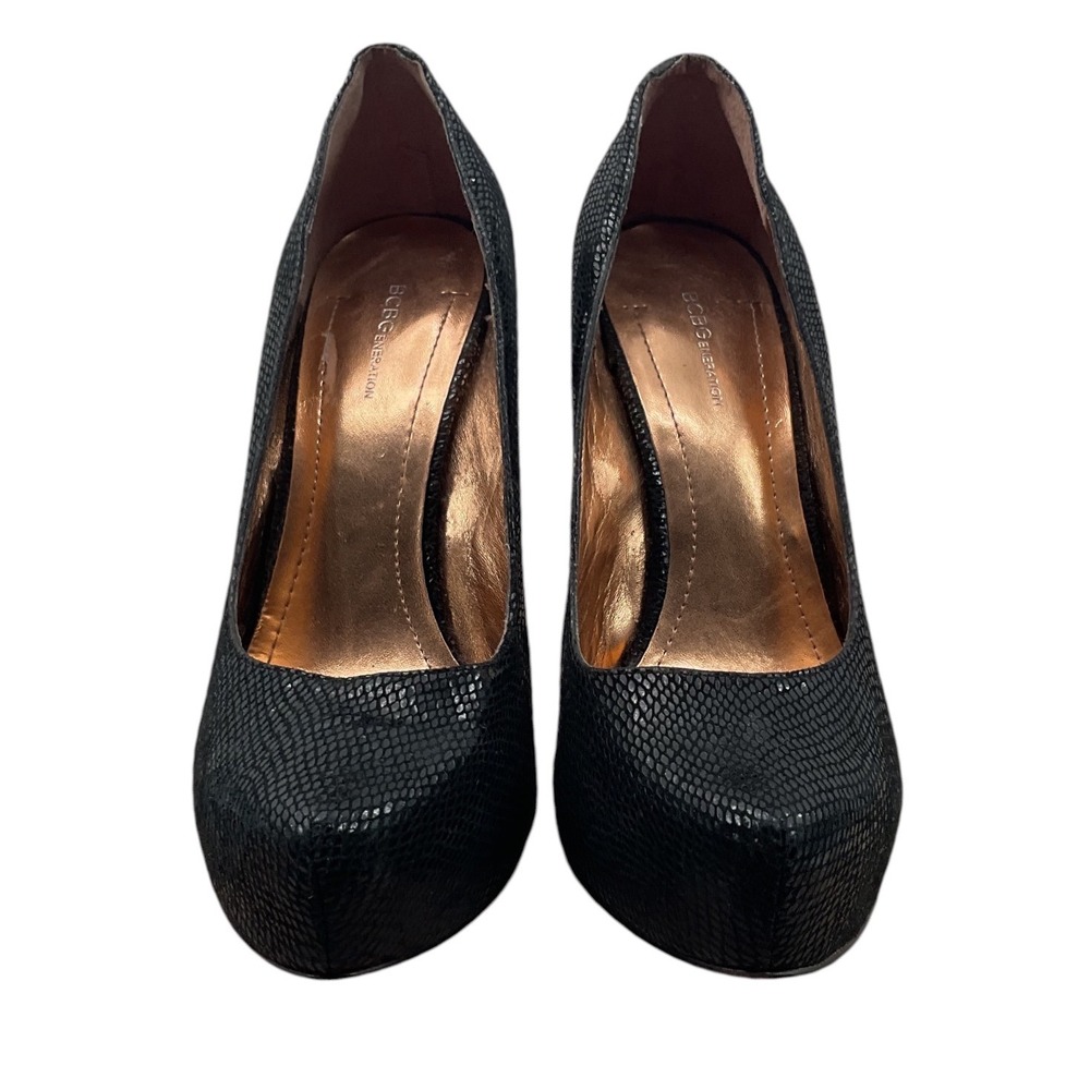 BCBGeneration Parade Black Snakeskin Embossed Leather Platform Pumps Heels 9M 39